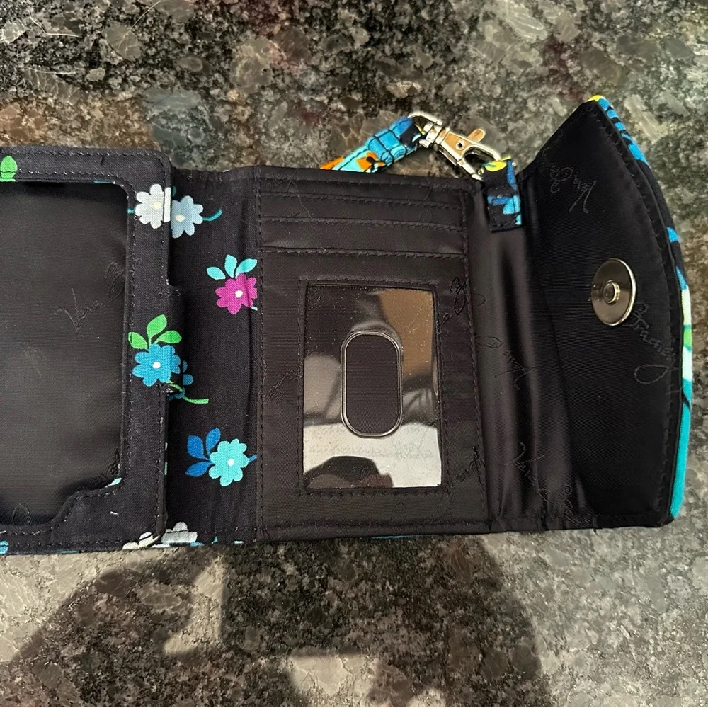 Vera Bradley Colorful Floral Black Wallet with ID Slot - Picture 1 of 2